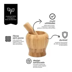 Pilão Com Socador Em Bambu