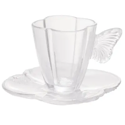 Conjunto 4 Xícaras de Chá de Vidro com Pires Butterfly 180ml - Wolff